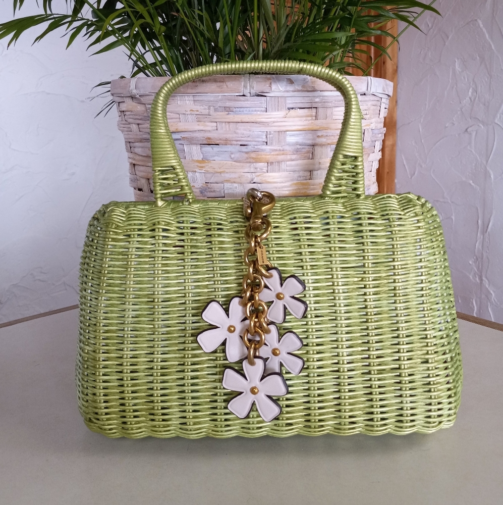 Wicker Vintage Satchel. Casual Corner Brand. 1980's, Custom Painted.